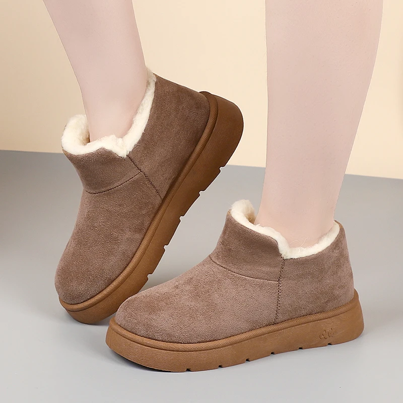 高帮一脚蹬女士时尚雪地靴冬季保暖常规圆头加厚加绒厚底经典款