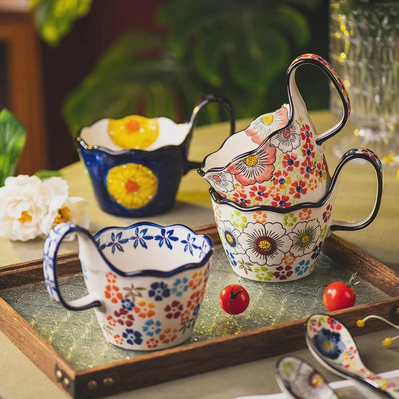 手绘杯陶瓷水杯家用早餐杯马克杯办公室杯子情侣杯咖啡杯