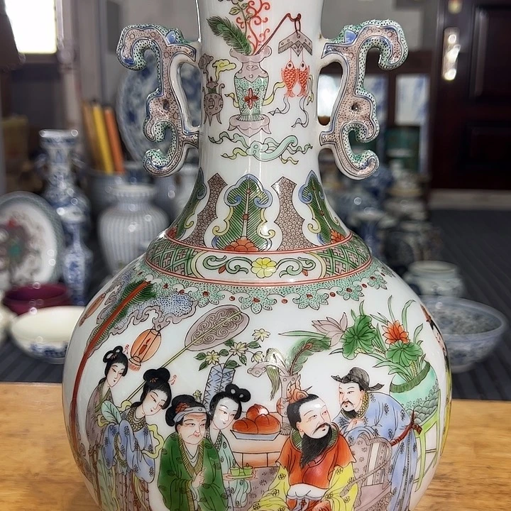 摆件粉彩人物绘片摆件