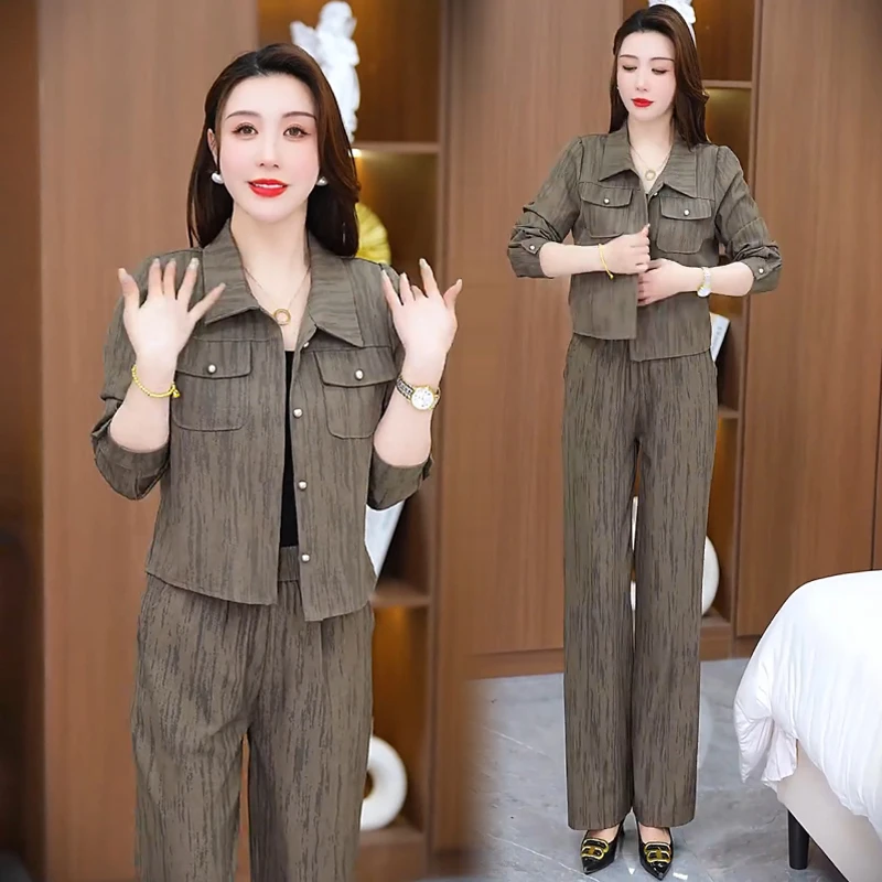 时尚套装女2025秋季新款洋气显瘦短款外套阔腿裤休闲显瘦两件套潮