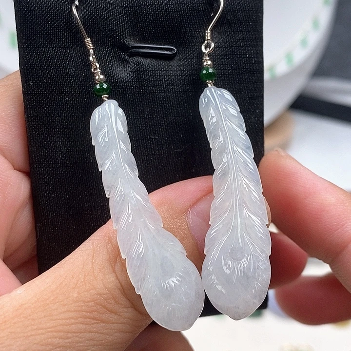 银S925镶嵌翡翠耳饰86号