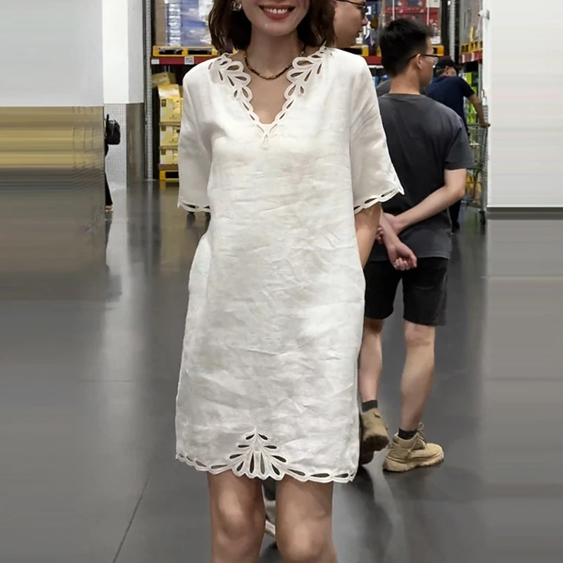 轻奢小众高级感洋气连衣裙女夏季新款小众女装设计感百搭纯色裙子