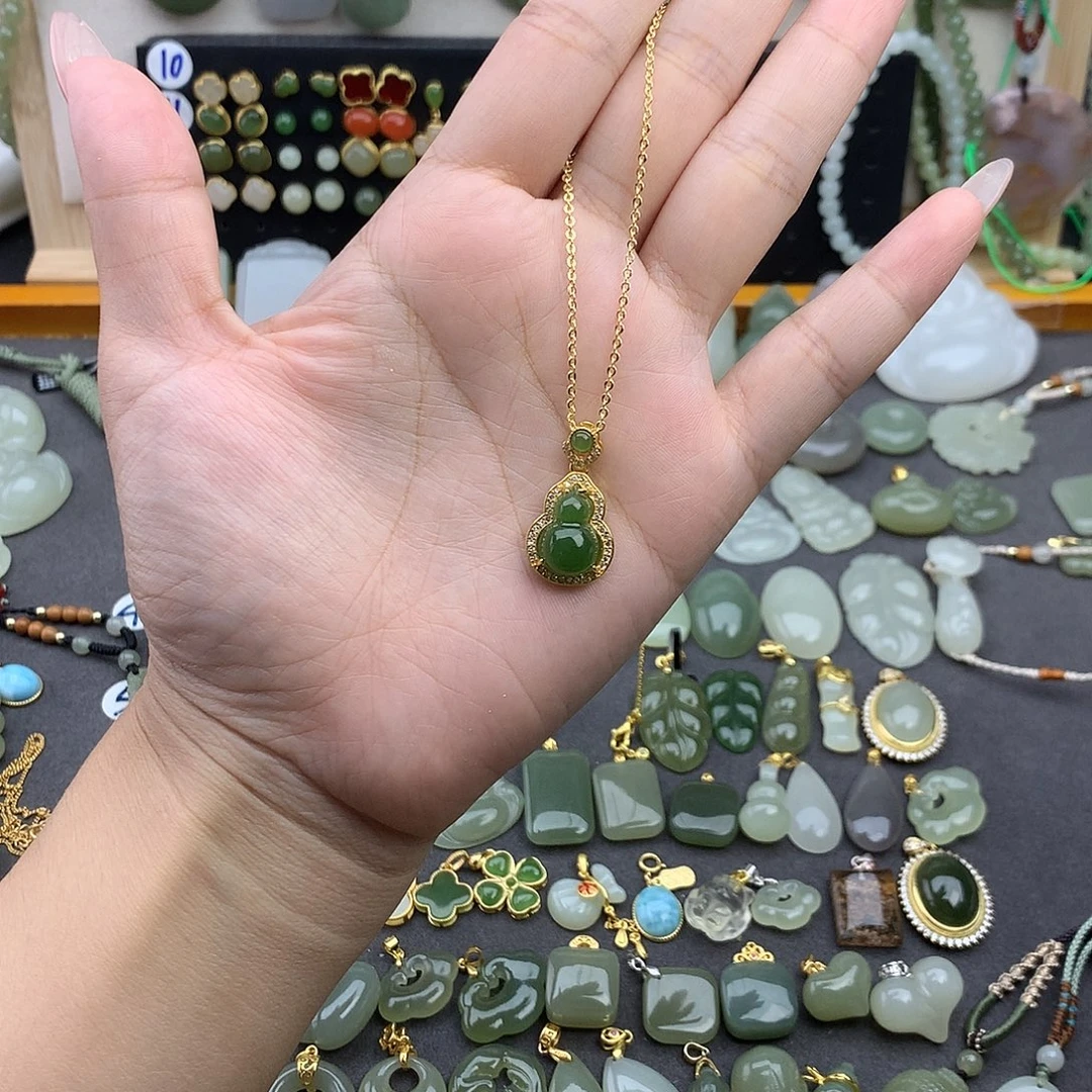 和田玉银S925镶嵌吊坠(不含链)