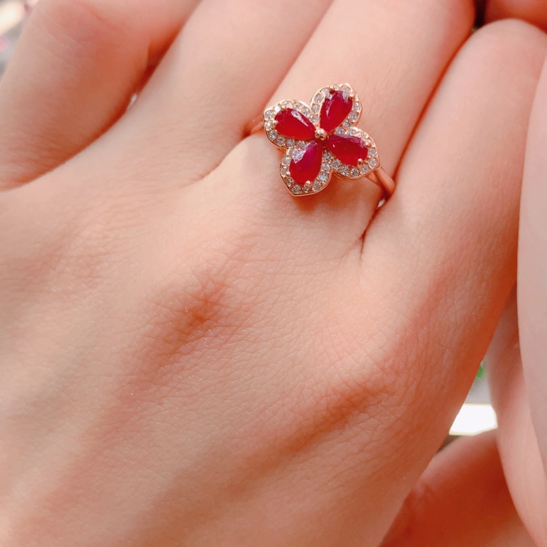 红宝石戒指银S925镶嵌