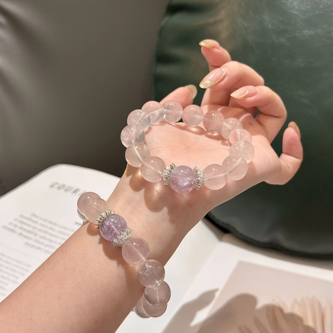 【花海】13mm粉水+紫水 麦麦手串原创设计天然水晶