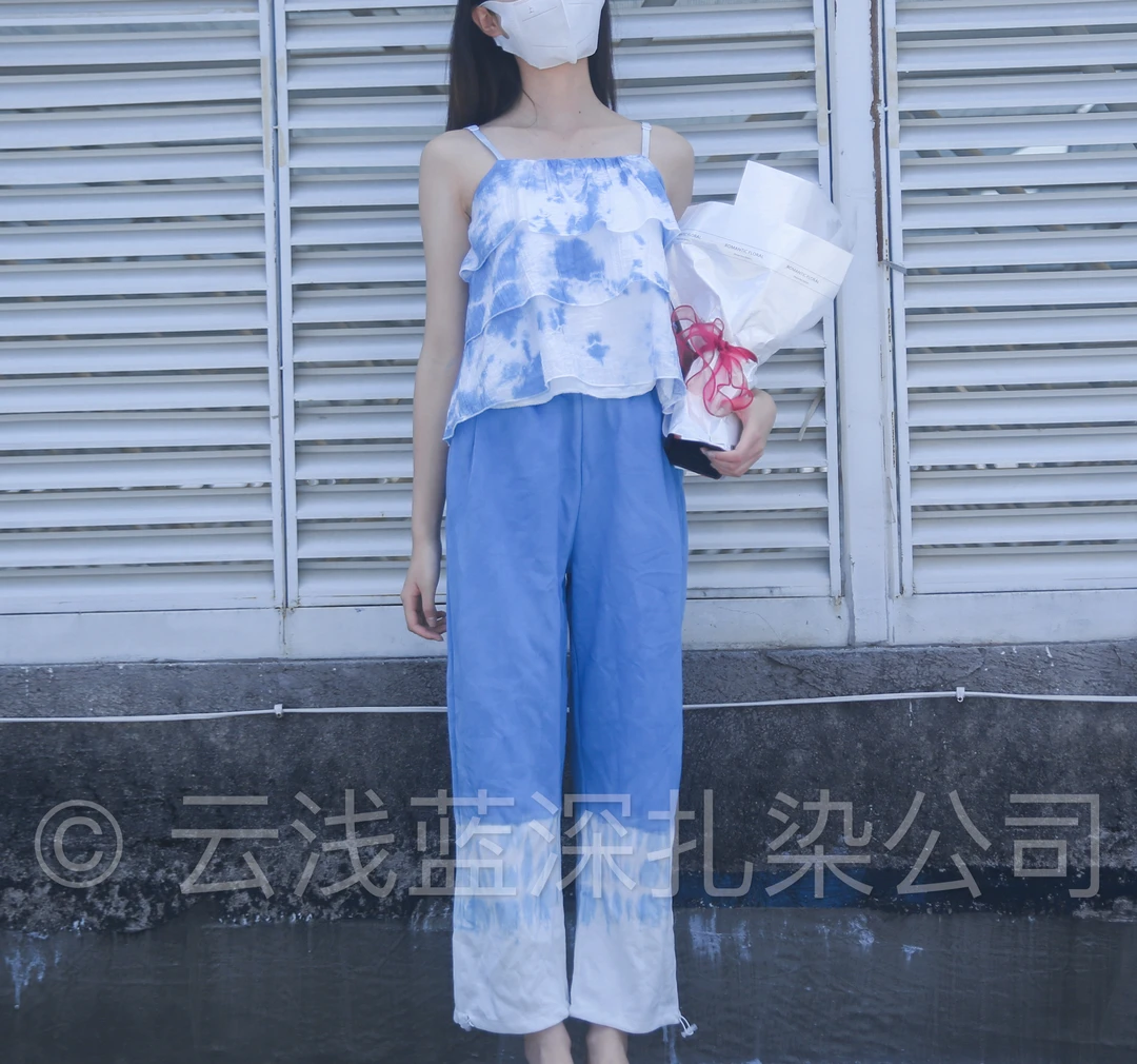 云浅蓝深 扎染休闲卫裤