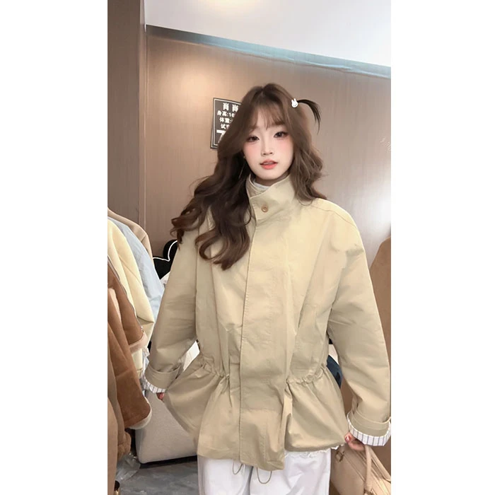 ZX6090气质百搭休闲立领系带收腰设计感短外套女2025春季新款