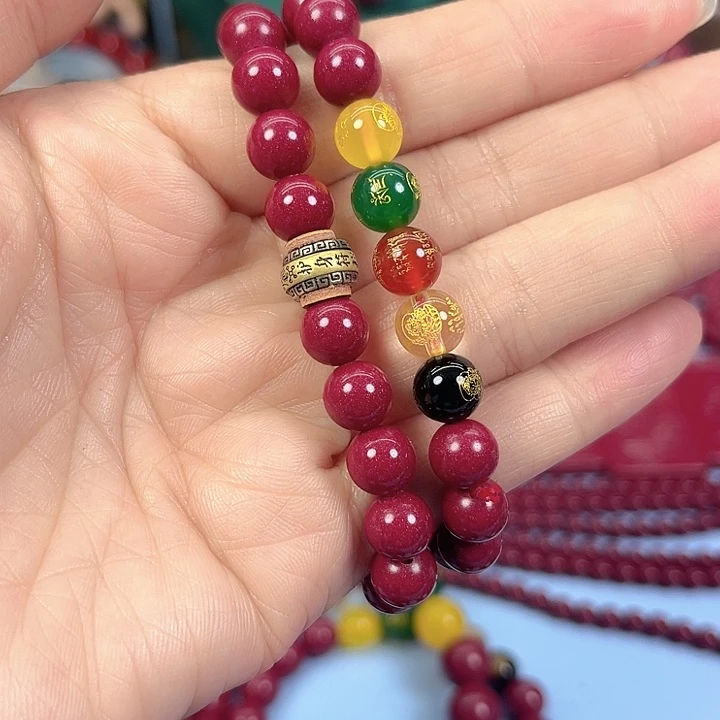 天然辰砂穿两圈手串，160带，加珠子