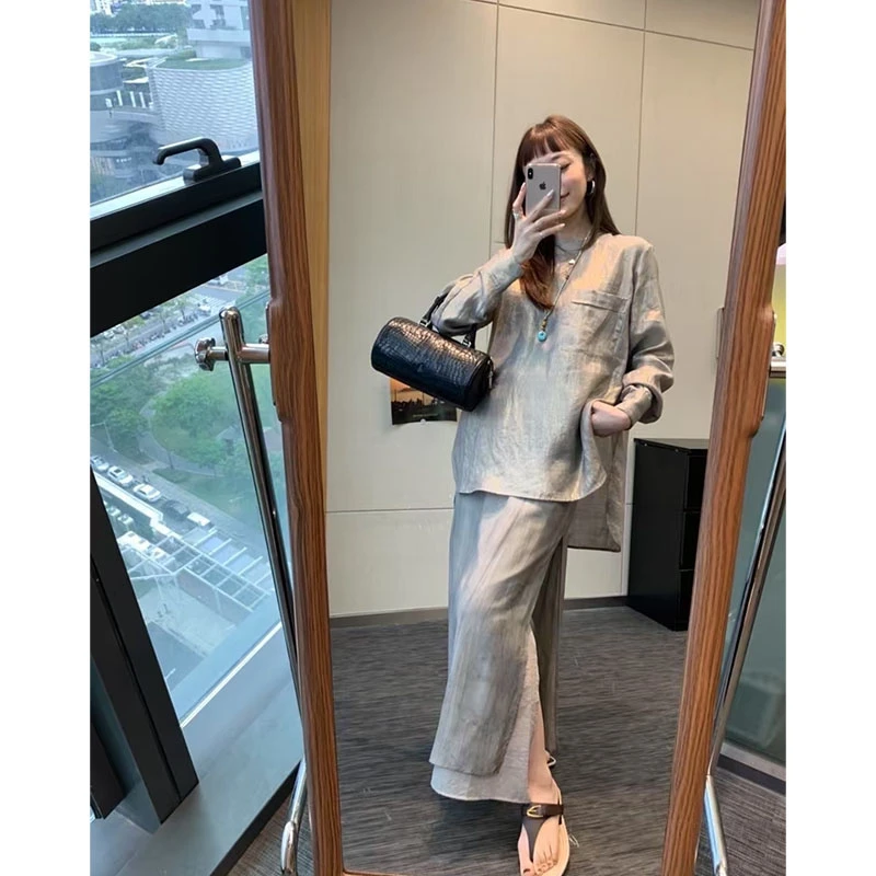 2025韩系夏季新款高级感休闲百搭洋气御姐长袖上衣高腰a字半身裙