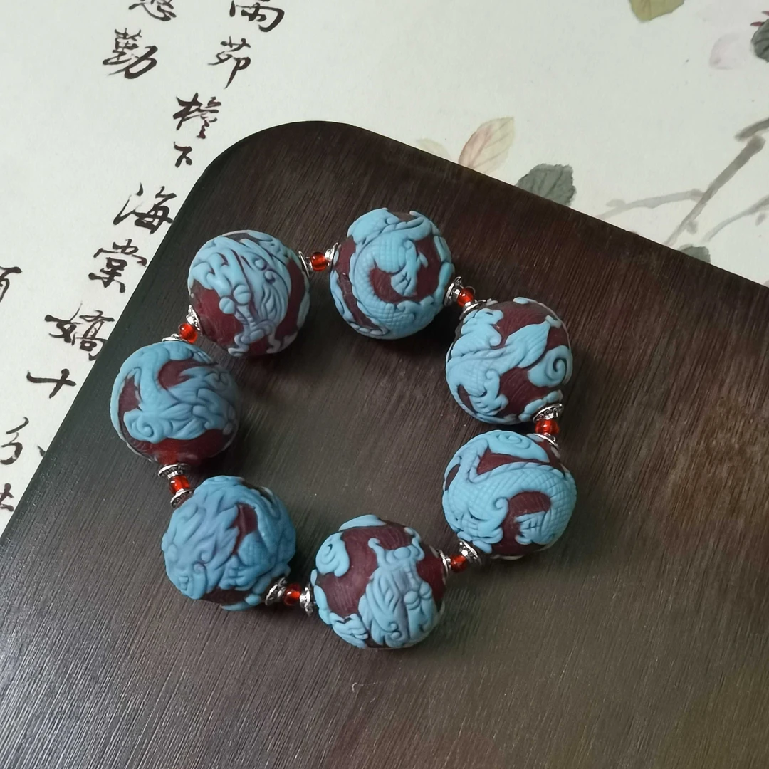 老胎琉璃雕刻珠手串25mm（5012404）