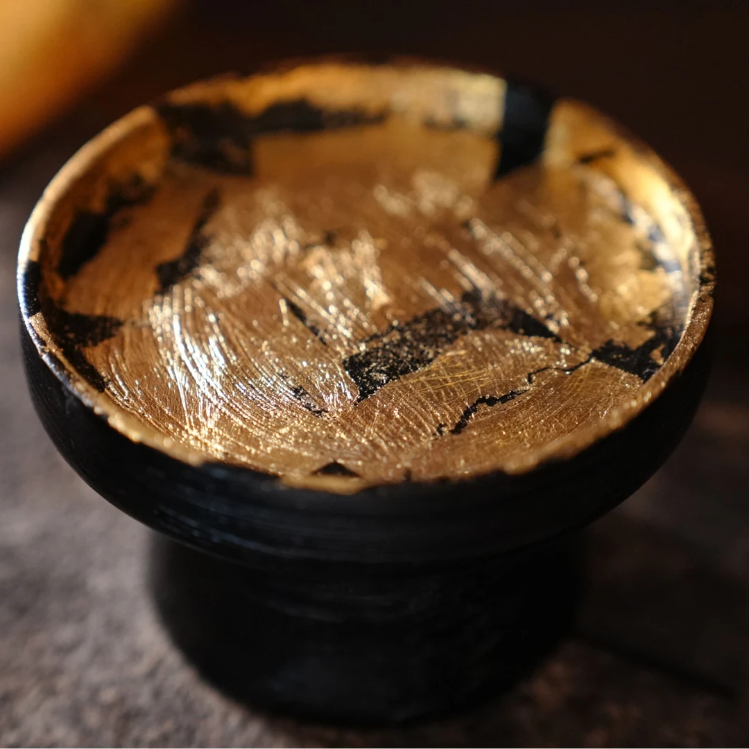 【刷刷甄选】阿超老师手作·木漆片金高足台（高6.5cm 径10cm）