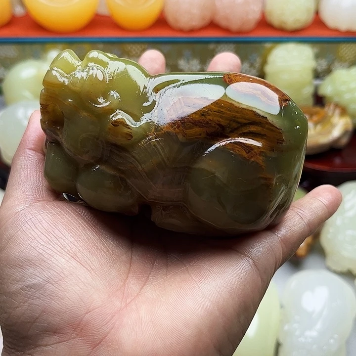 扫***码石材貔貅手把摆件