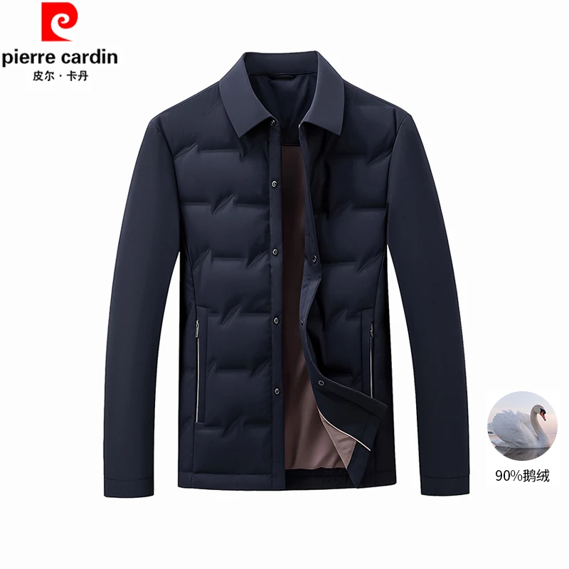 皮尔卡丹白鹅绒羽绒服男蓄热锁温轻薄外套保暖防寒男装翻领夹克款