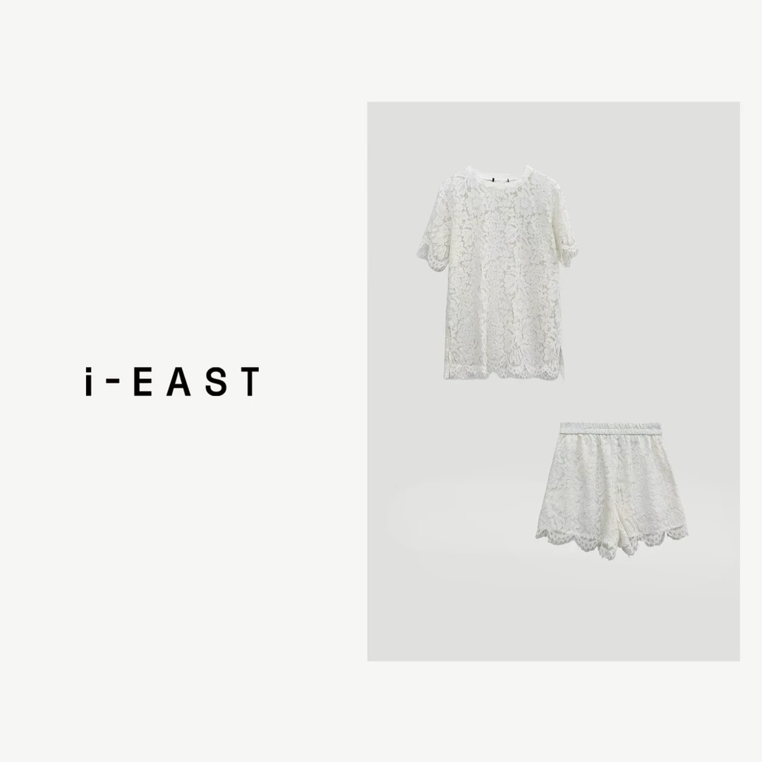 i-EAST 记乐书~ 气质时尚蕾丝风格短袖套装-4X TZ7700