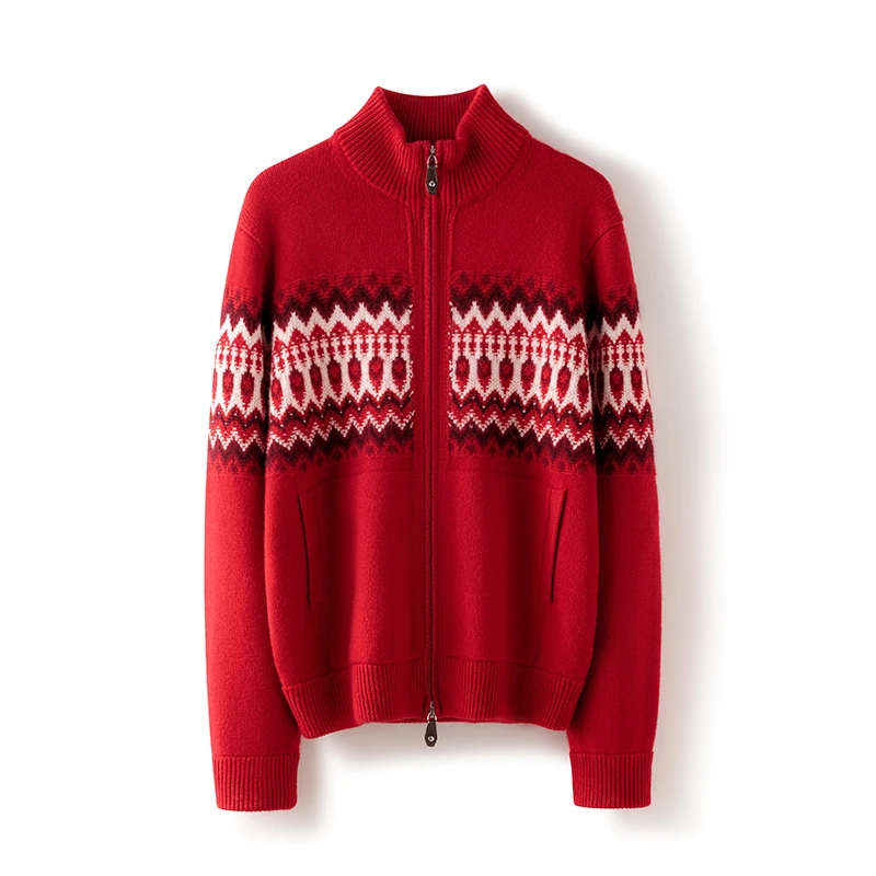 100%纯山羊绒衫针织休闲百搭女士红色宽松秋冬