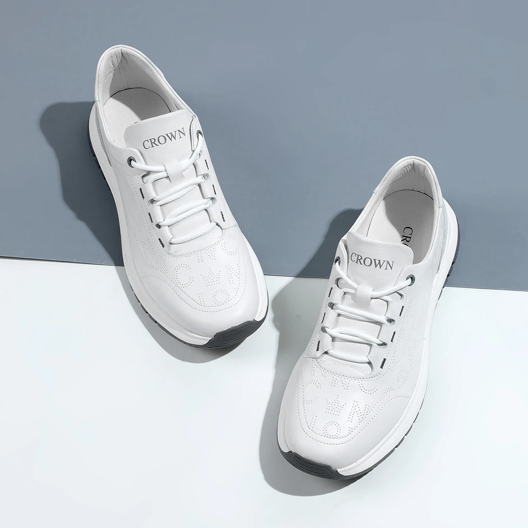 CROWN/皇冠【牛头层皮革】小白鞋时尚舒适休闲运动鞋板55122041920H