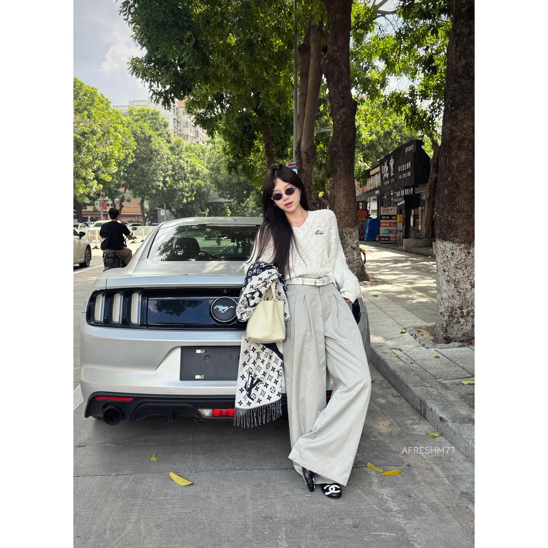 AFRESHM77【冷艳灰】高腰显瘦复古高级感直筒裤R0014