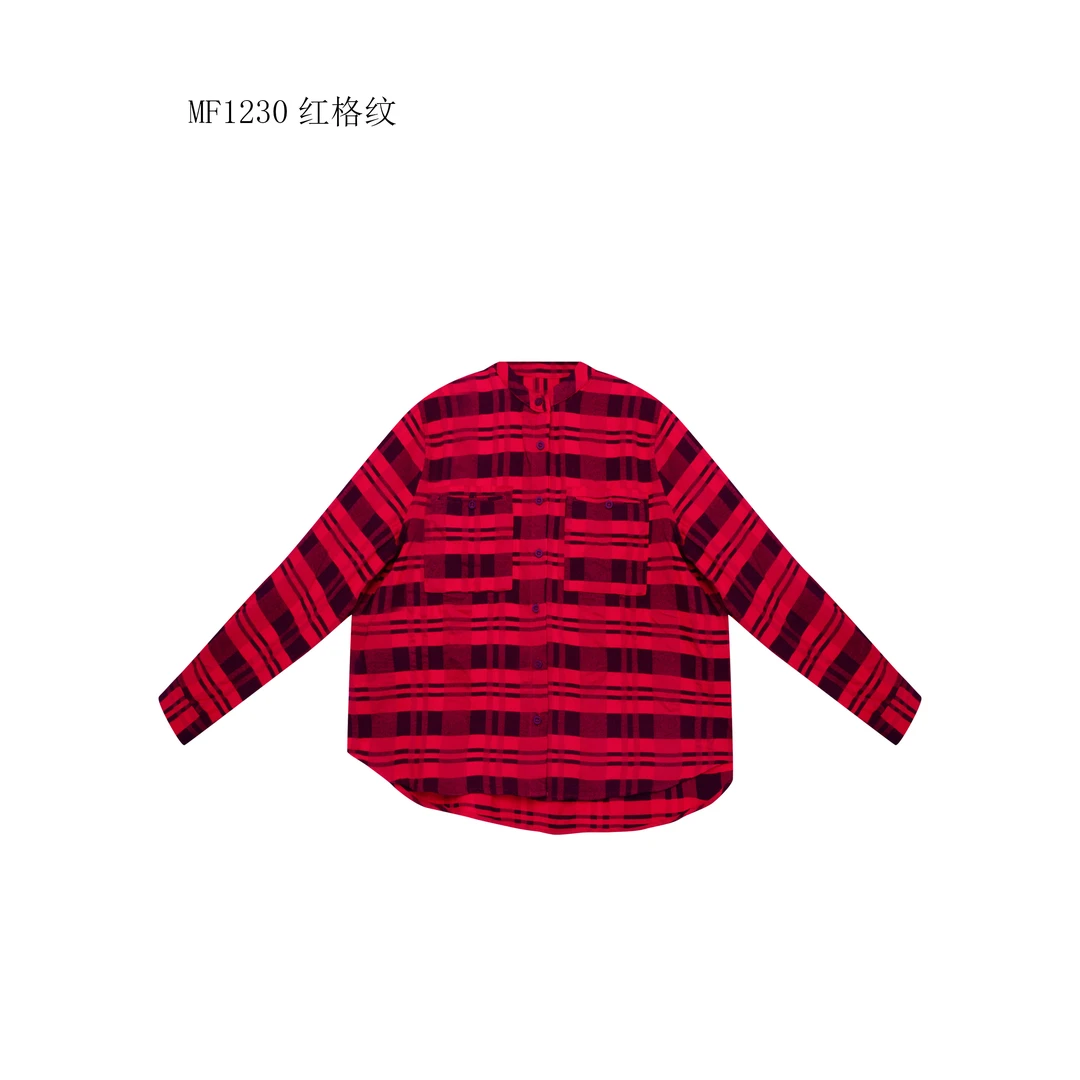 【麻訪家】MF1230红格纹文艺复古宽松休闲百搭长袖开衫上衣