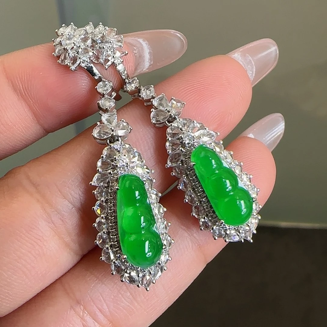 翡翠18K金镶嵌耳饰天然翡翠