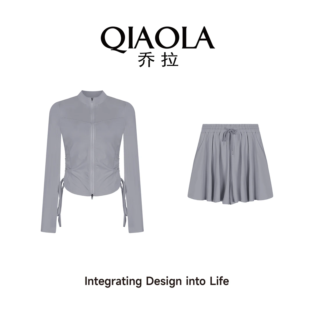 QIAOLA/乔拉【夏日冰果】夏季弹力修身褶皱时尚显瘦上衣裤子