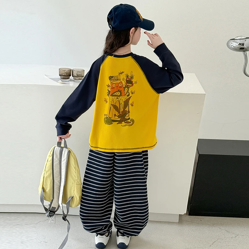 女童秋装套装2025新款6-15岁儿童洋气韩版宽松休闲两件套时髦高级