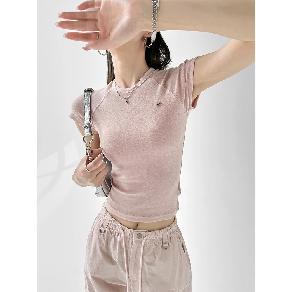 动感少女爆款插肩袖短袖T恤女夏薄韩系甜辣修身百搭显瘦短款上衣