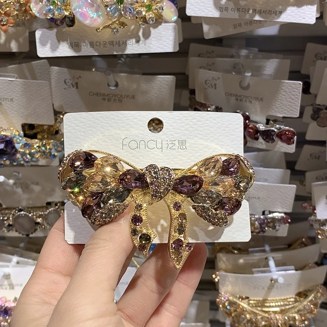 仿水晶合金蝴蝶结弹簧夹