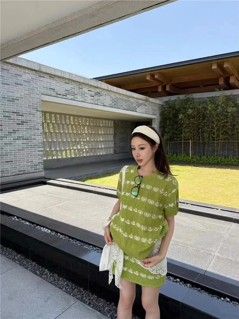 时尚休闲套装温柔风针织短袖t恤女夏季高腰包臀短裙半身裙两件套