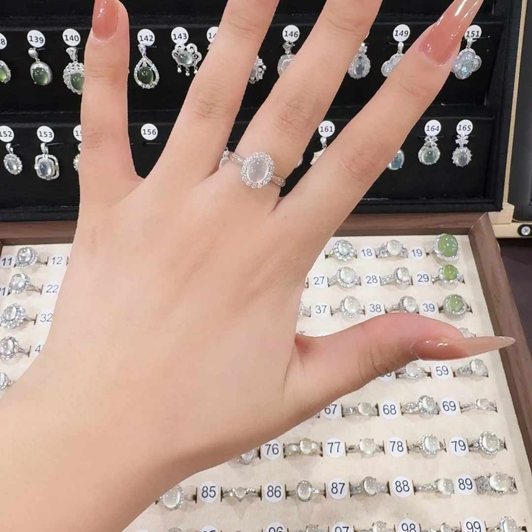 岫玉银S925镶嵌戒指H美美美