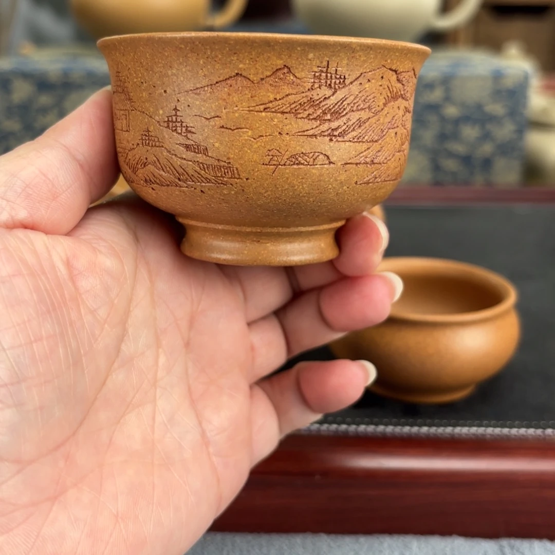 紫砂茶壶刻绘主人杯