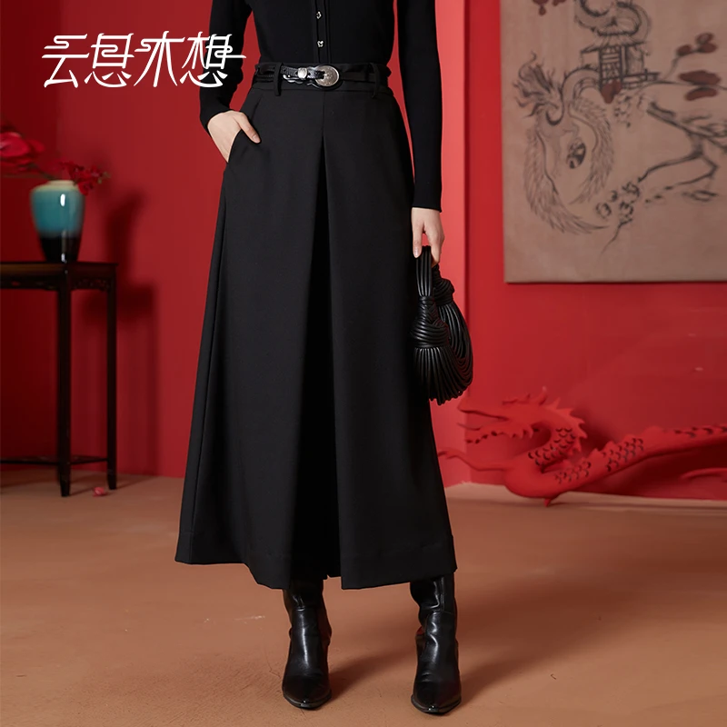 Ysimo-X云思木想2024春季新款黑色高腰显瘦百搭阔腿休闲裤11441