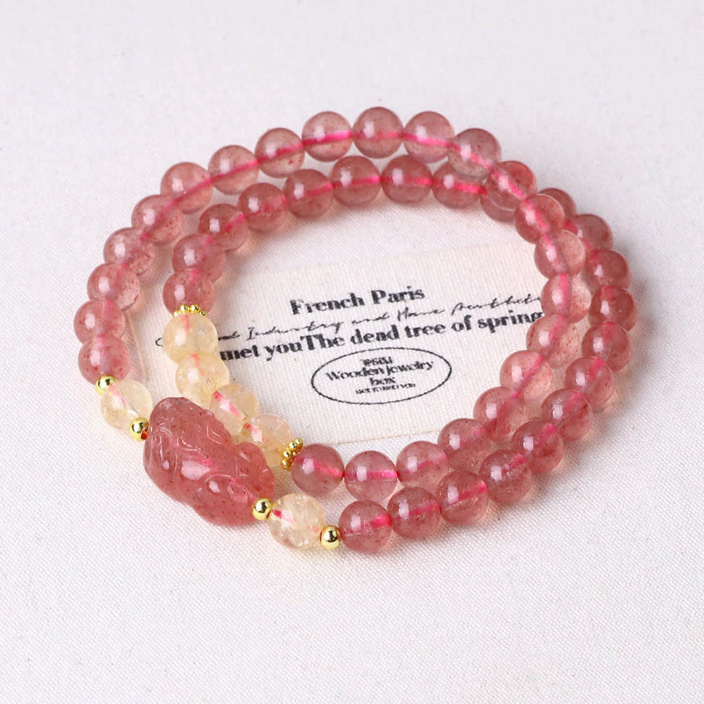 {晶悦原创}鸽血红草莓晶手串6mm双圈手链独特设计招财运B119