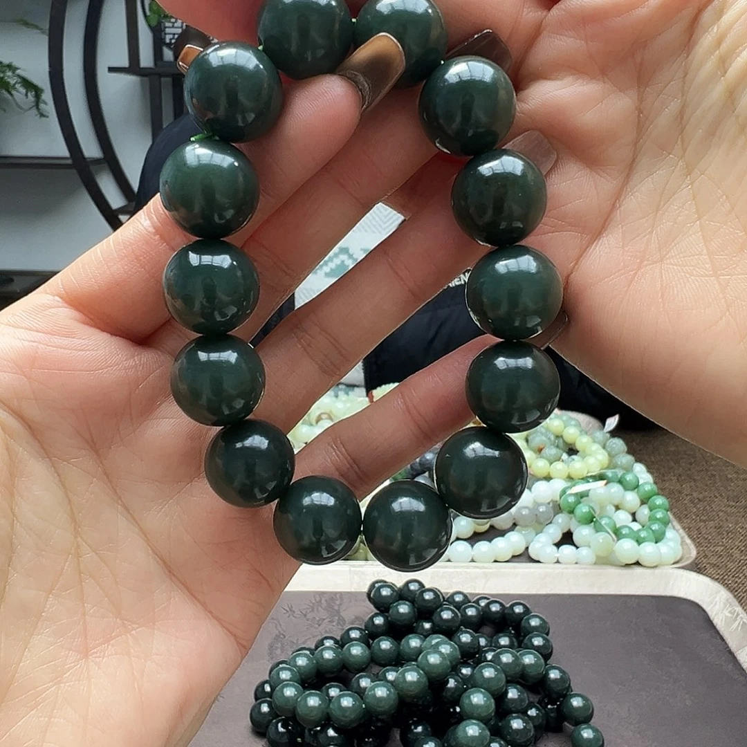 和田玉未镶嵌手链16叶城青