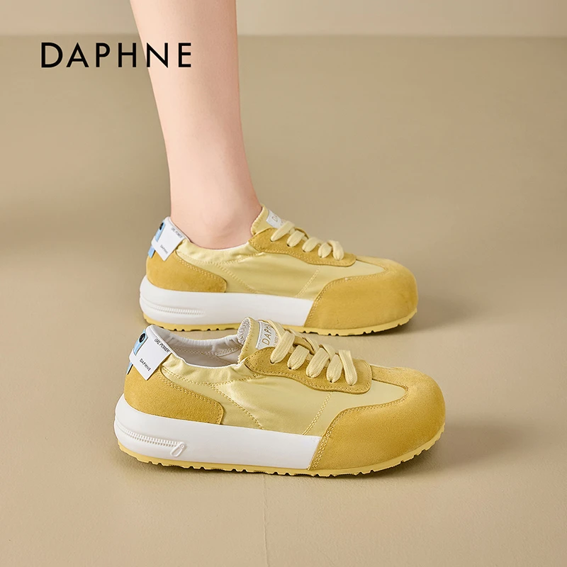 达芙妮拼色德训鞋女士2025新款厚底系带潮流复古百搭系带阿甘鞋