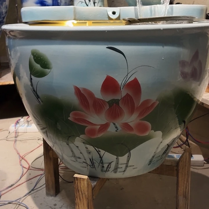 虎***压景德镇陶瓷鱼缸60平口