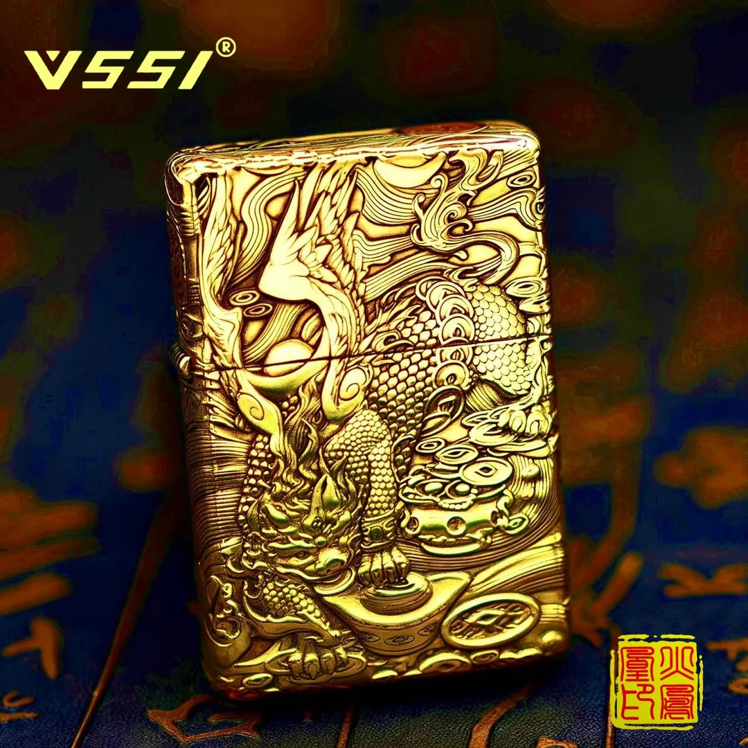 Vssi威士新财色双收五面浮雕加朱砂男士砂轮复古原创打火机个性
