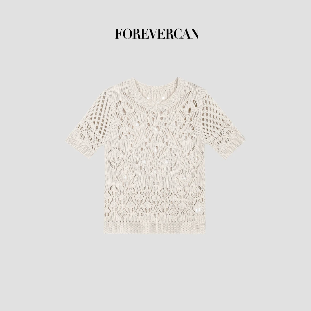 FOREVERCAN“春笺拾梦”德国进口机织镂空菠萝袖短袖针织罩衫MY4660