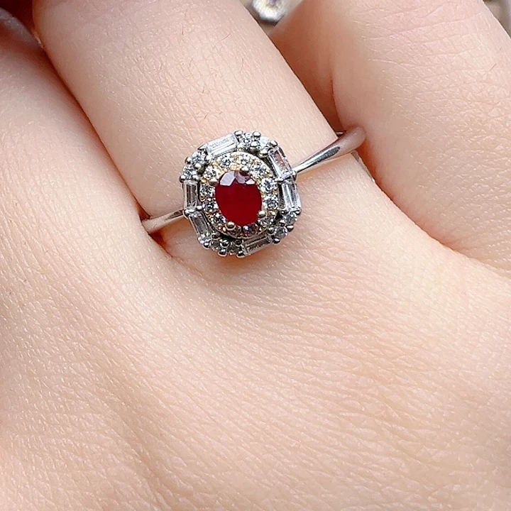 红宝石戒指银S925镶嵌
