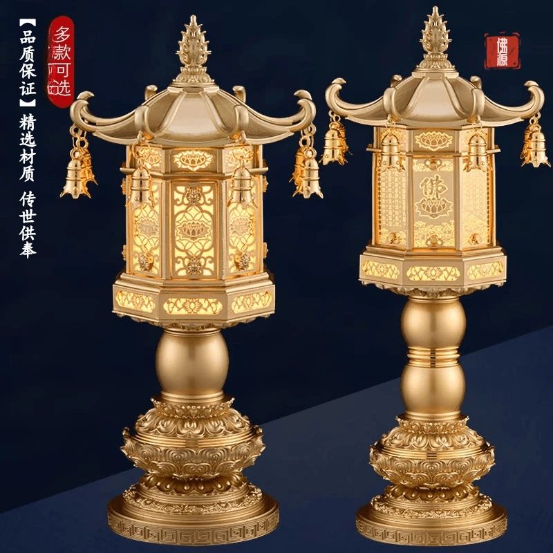 仿古金色长明灯大型宫灯插电led荷花灯玄关神台灯高档家用调光灯