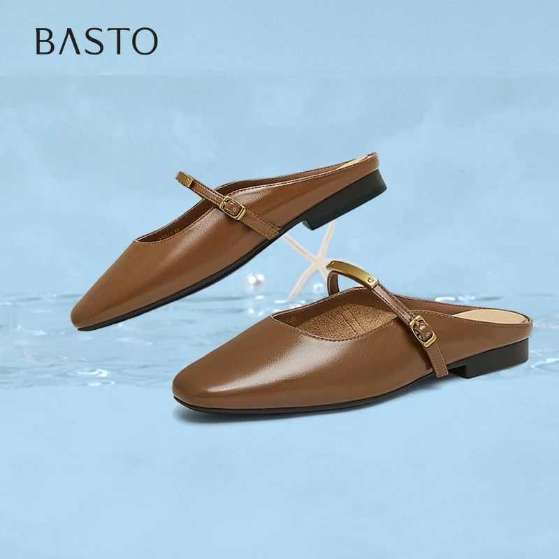 百思图2025夏季新款商场同款简约通勤穆勒拖粗跟女拖鞋F1111BH5