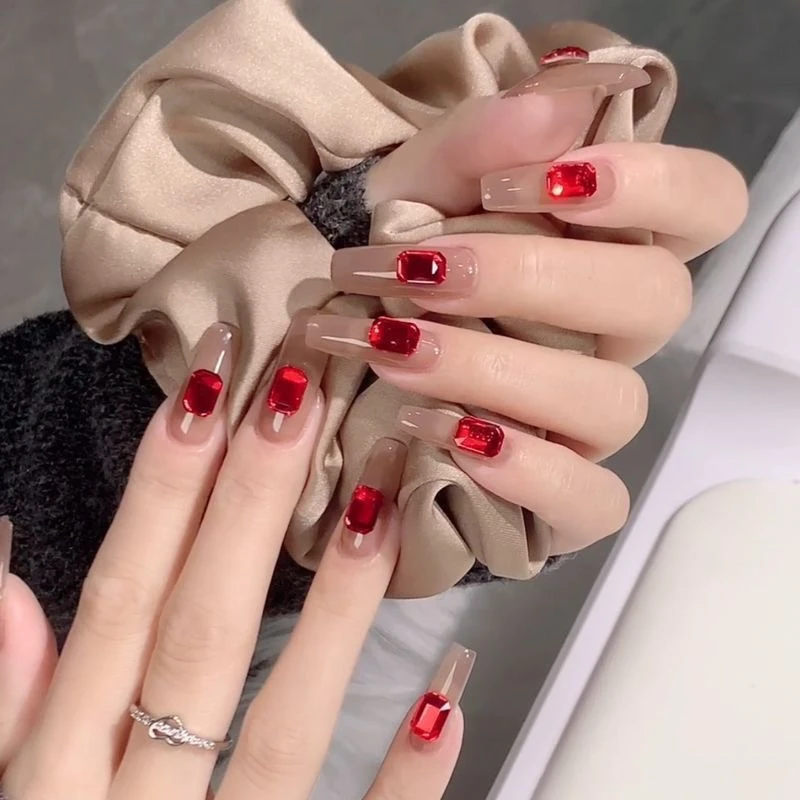 MM【平底倒边八角钻】美甲钻饰品精品超闪超亮冰透秋冬款红色爆闪