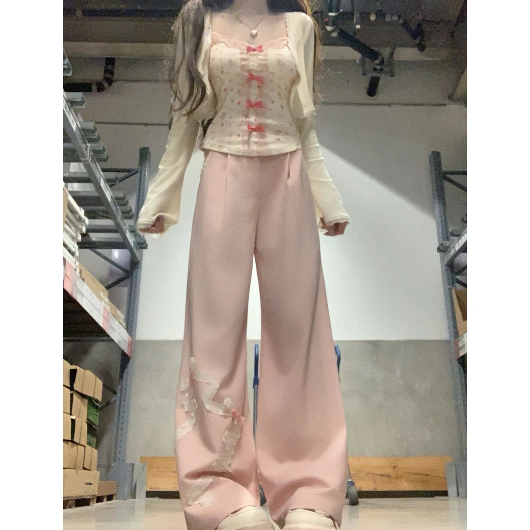 软软甜心 春季休闲风小众设计高腰阔腿长裤 R6033H