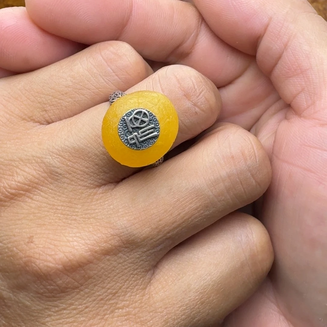 银S925镶嵌蜜蜡珠宝奇石天然蜜蜡戒指