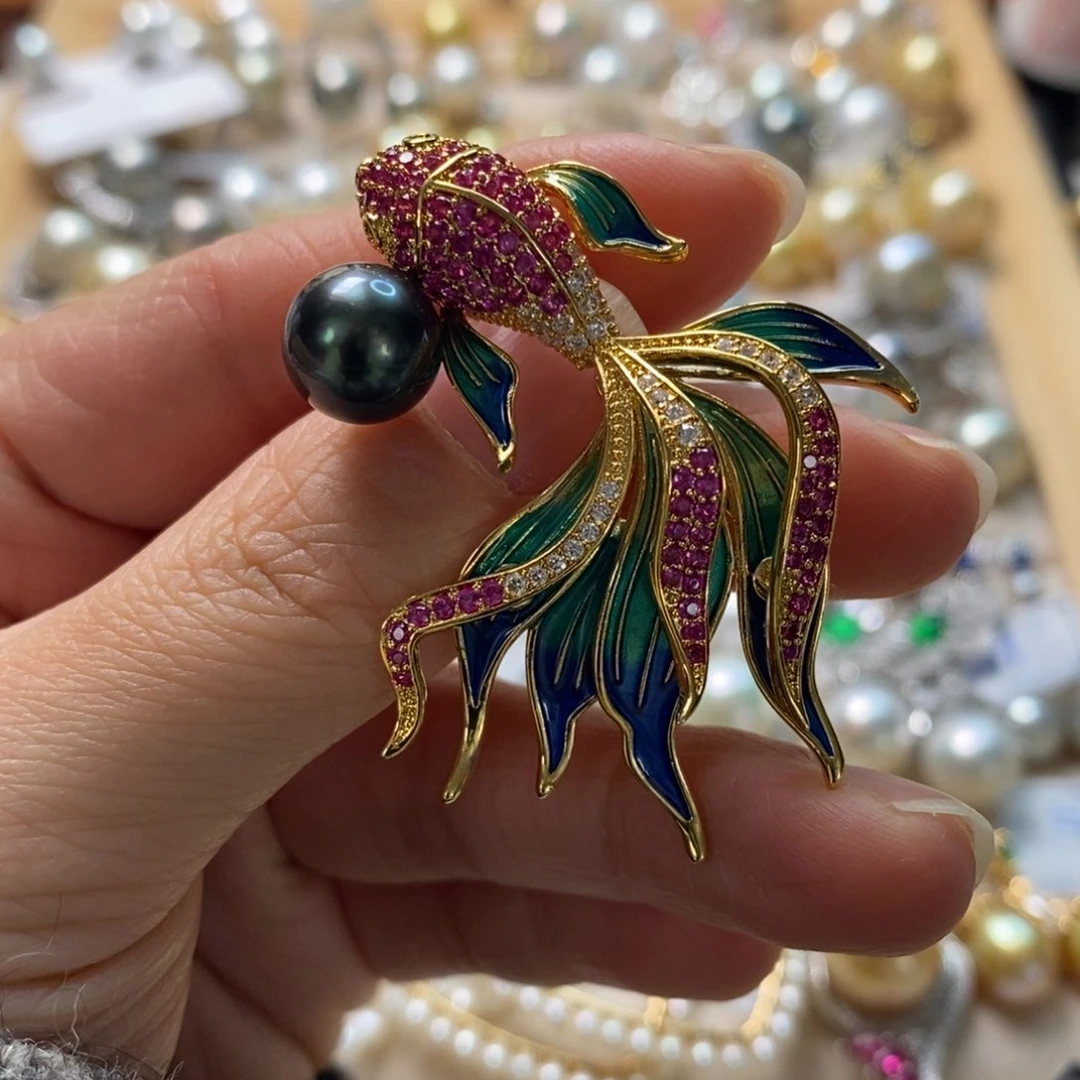 海水珍珠胸针合金