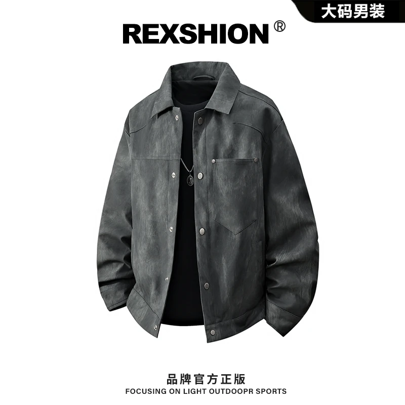 REXSHION美式复古潮流休闲宽松百搭外套男秋季新款扎染翻领夹克男
