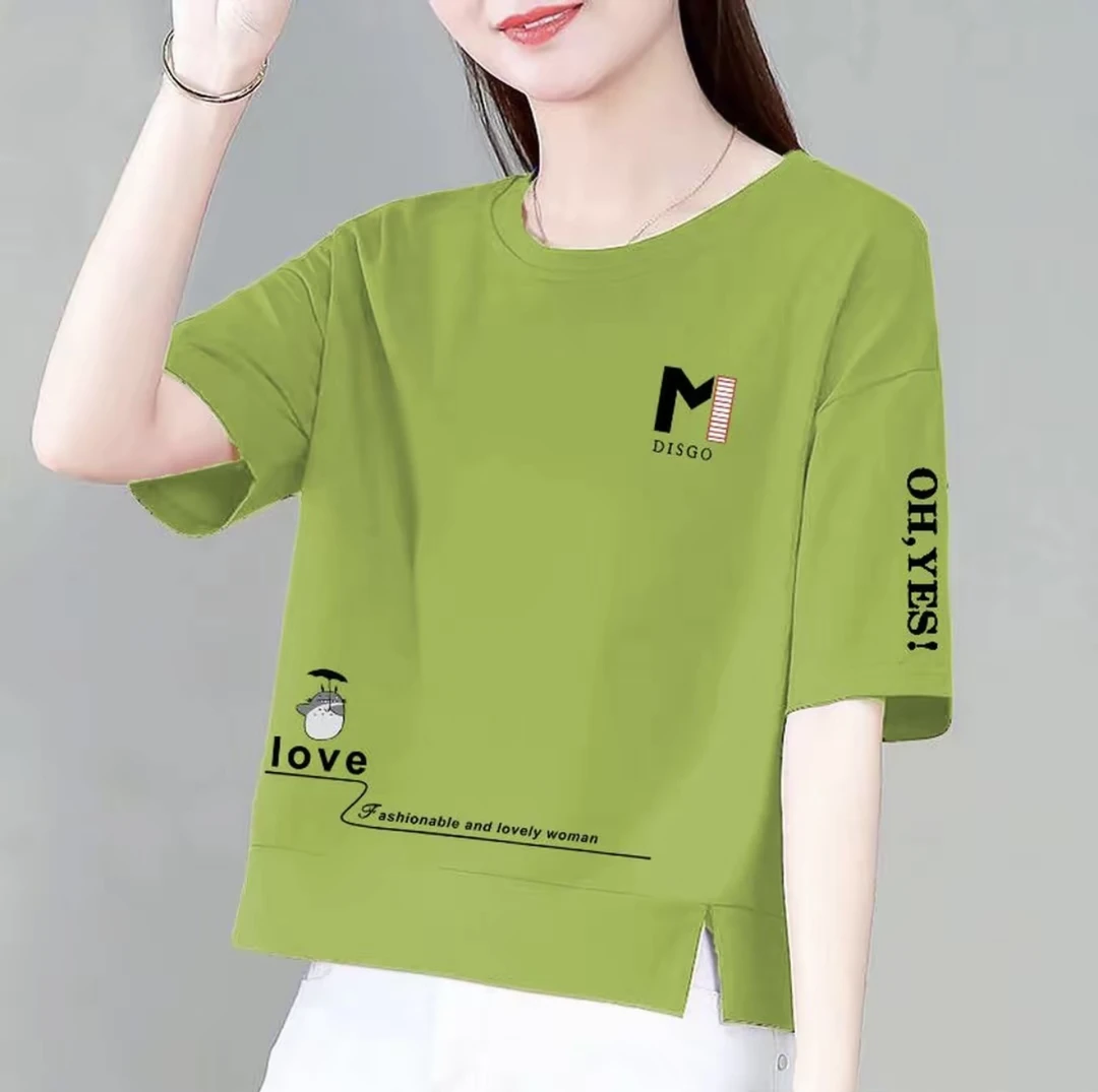 2025夏季新款纯棉短袖T恤女装圆领短款开叉别致百搭显瘦宽松上衣