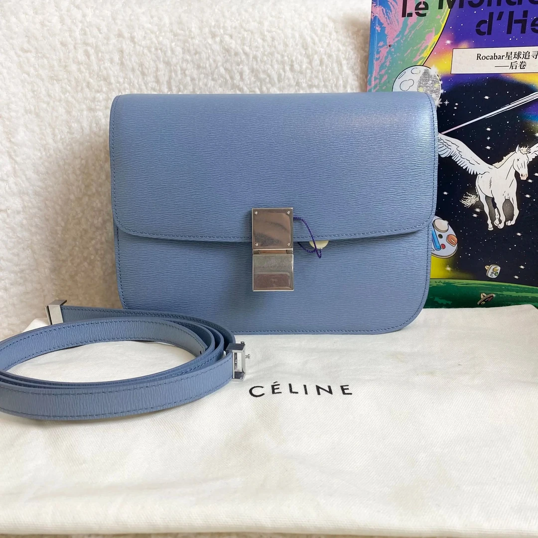 99新 Celine/思琳 蓝色银扣牙签纹box中/19027198/12期/代卖服务