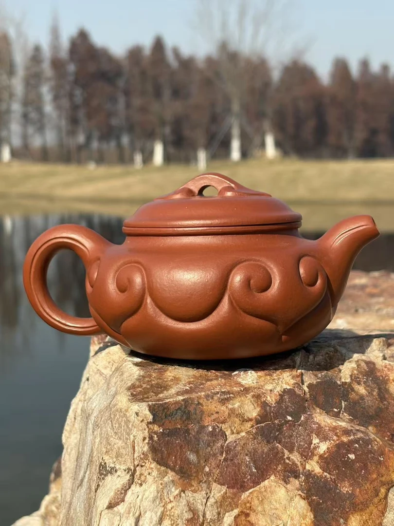 宜兴紫砂壶 原矿朱泥 半手工制作 大容量仿古如意壶  400ml左右