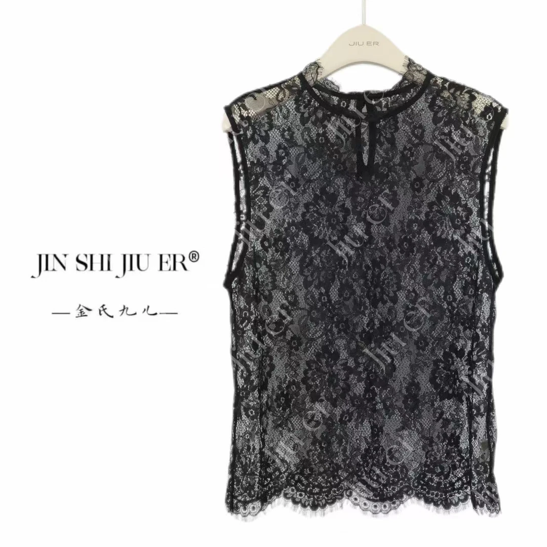 JIUER[白露]蕾丝镂空无袖背心马甲 百搭夏季宽松提花薄款2837