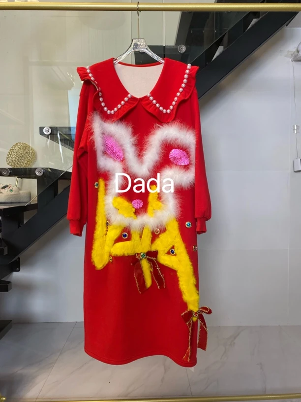 Dada设计款新款重工个性款休闲时尚百搭宽松长款套头卫衣裙C10131